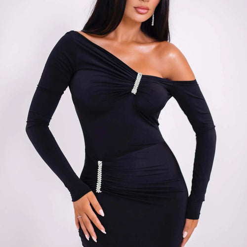 Load image into Gallery viewer, Elegant Long Sleeved Elastic Tight Irregular Dress Sexy Backless Party Evening Dress Slim Fall Vestido 2024 New Clothing
