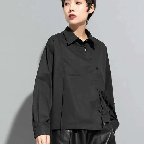 Load image into Gallery viewer, Women Black Bandage Big Size Long Blouse New Lapel Long Sleeve Loose Fit Shirt Fashion Tide Spring Autumn 2025  1DF1659
