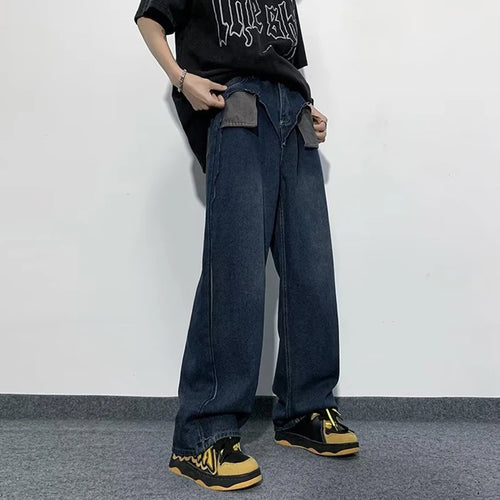 Load image into Gallery viewer, Niche Design Men&#39;s Denim Trousers Patchwork Contrast Color Washing Straight Pants Wide Leg Casual Male Jeans Chic 9C9289
