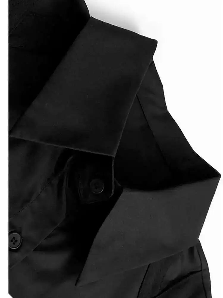 Women Black Cross Ribbon Big Size Casual Blouse New Lapel Long Sleeve Shirt Fashion Tide Spring Autumn 2025 1DH4579