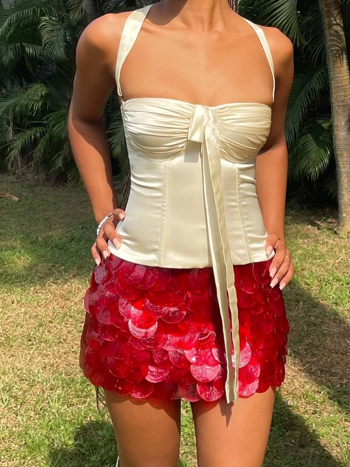 Sexy Strapless Hanging Collar Satin Tight Tie Women Top Vest Elegant Backless Slim Female Vest Spring/summer New 2025