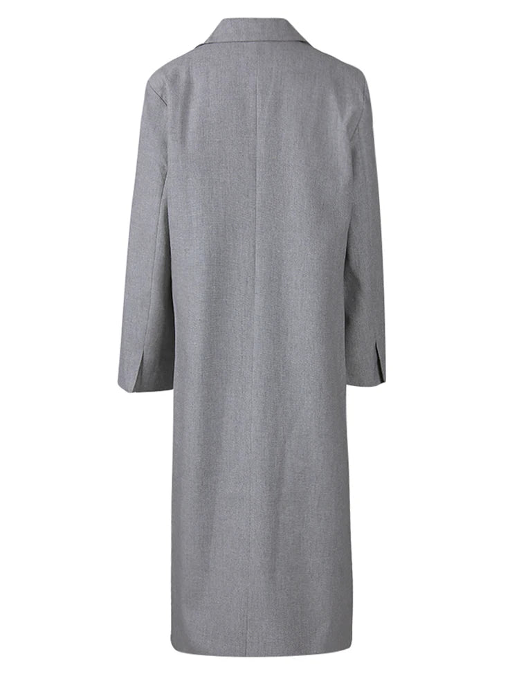 Women Gray Single Breasted Big Size Long Blazer New Lapel Long Sleeve Jacket Fashion Tide Spring Autumn 2025 1LD2132