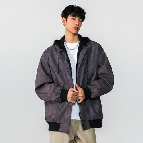 Load image into Gallery viewer, Men's Hooded Jacket Spring New American Fake Two-piece Patchwork Multip Pocket Trendy High Street Menwear 2025 9W1275
