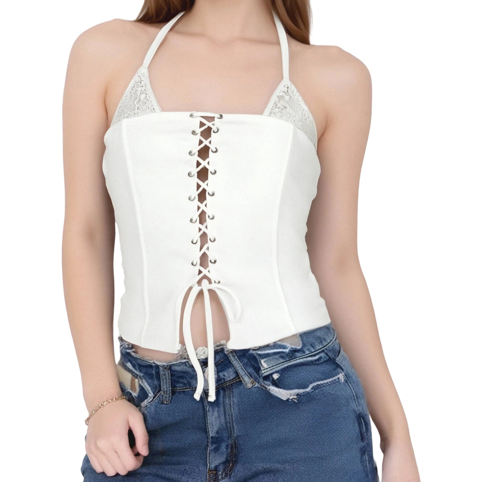 Halter Neck Tops  Women Summer Clothes Solid Color Sleeveless Open Back Front Cross Bandage Tanks 2000s Streetwear