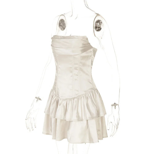 Load image into Gallery viewer, Satin Strapless Sexy Mini Dress Women Fashion Off-shoulder Sleeveless Backless High Waist Ruffle Club Party Dress
