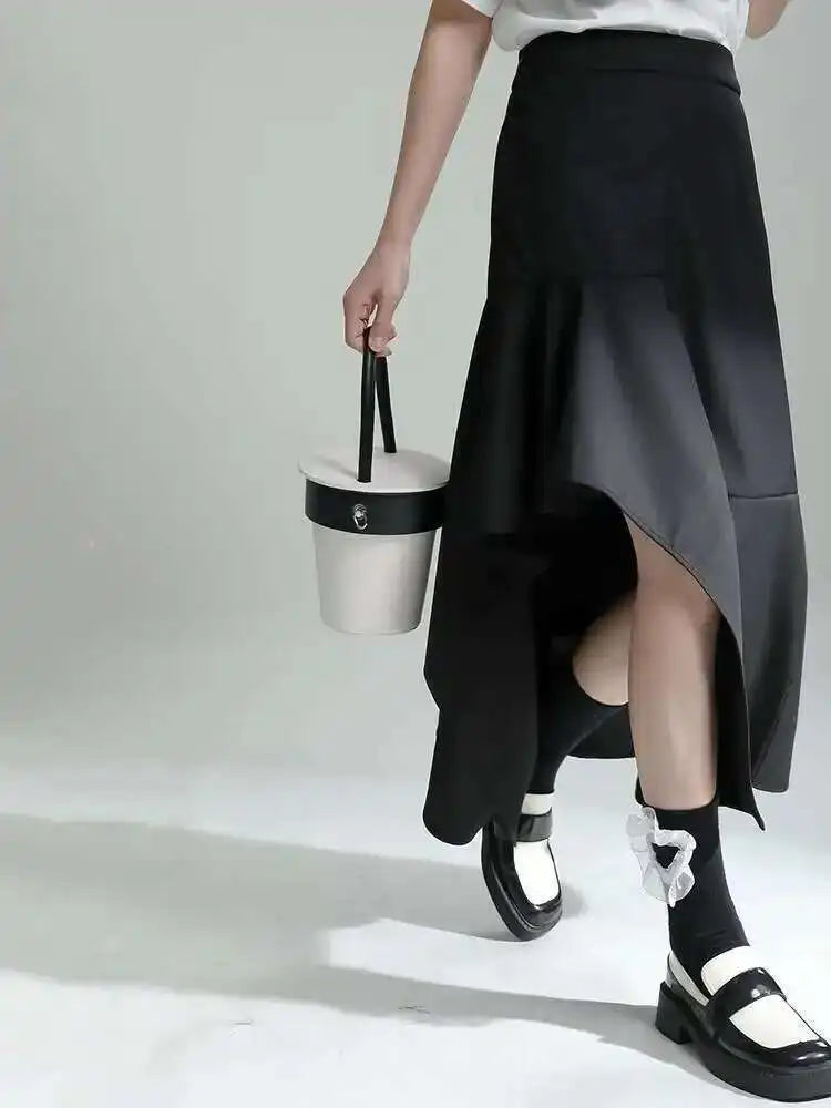 High Waist Irregular Black Ruffles Slit Elegant Party Half-body Skirt Women Fashion Tide New Spring Autumn 2025 1DE7718