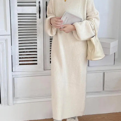 Load image into Gallery viewer, Fall Winter Knit Rib Wrap Midi Pencil Dress For Women Casual Simple Style Long Sleeve Turtleneck Sweater Dresses For Women 2023
