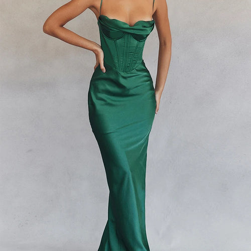 Load image into Gallery viewer, Green Maxi Bodycon Dress Sexy Celebrity Event Prom Night Party Dresses Satin V Neck Spaghetti Strap Women Dresses 2022 Summer
