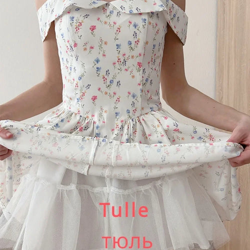 Load image into Gallery viewer, Fashion Summer Dresses 2024 Floral Print Short Party Dresses Off The Shoulder Tulle Dress A Line Women's Clothing
