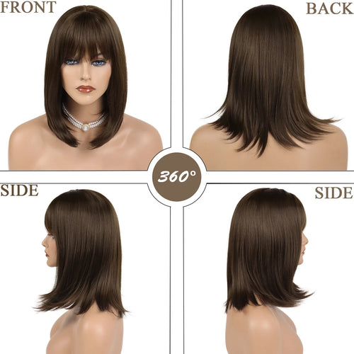 Load image into Gallery viewer, Bob Wig with Bangs Brown Short Wigs for Women Daily Use High Temperature Bobo Wig Fashion Straight Hair Cut Carnival
