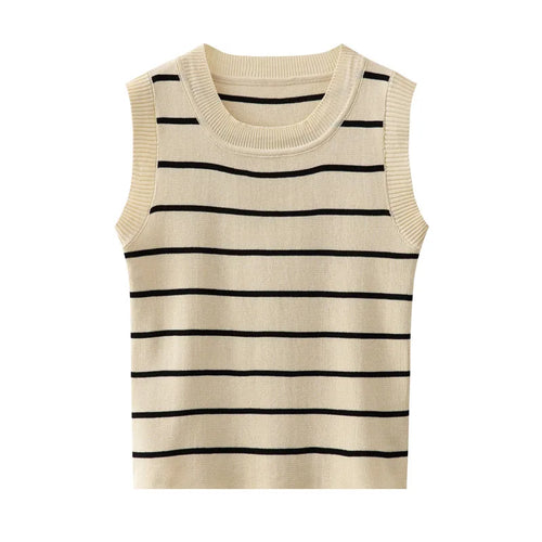 Load image into Gallery viewer, New 2024 Vintage Basic Bottoming Striped Patchwork Knit Vest Women Autumn Winter Elegant Sleeveless Slim Short Tank Tops Fashion
