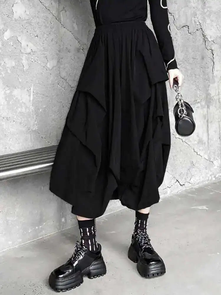 High Elastic Waist Black Brief Long Wide Leg Pants New Loose Fit Trousers Women Fashion Tide Spring Autumn 2025 1DF1506
