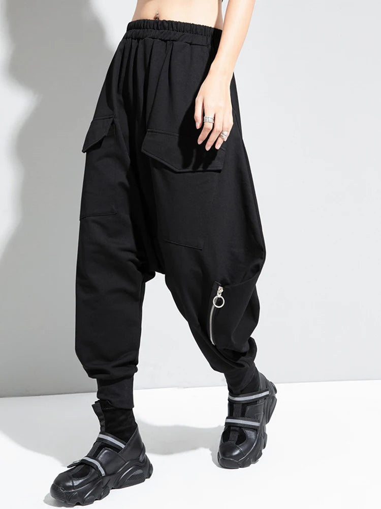 High Elastic Waist Black Brief Long Harem Trousers New Loose Fit Pants Women Fashion Tide Spring Autumn 2025 1DC778