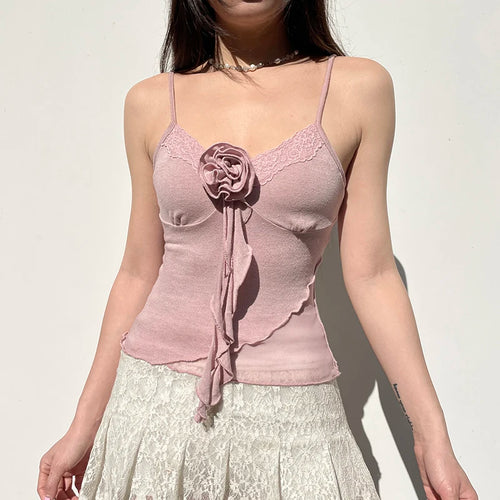 Load image into Gallery viewer, Vintage Fashion Pink Flowers Chic Camis Tops Slim Ruffles Asymmetrical Summer Crop Top for Female Y2K Outfits Sweet
