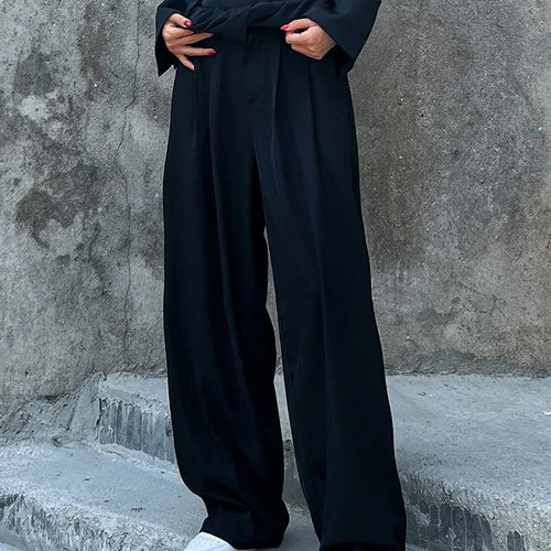 Load image into Gallery viewer, Patchwork Ruched Wide Leg Pants For Women High Waist Solid Minimalist Loose Autumn Trousers Female Fashion Clothing
