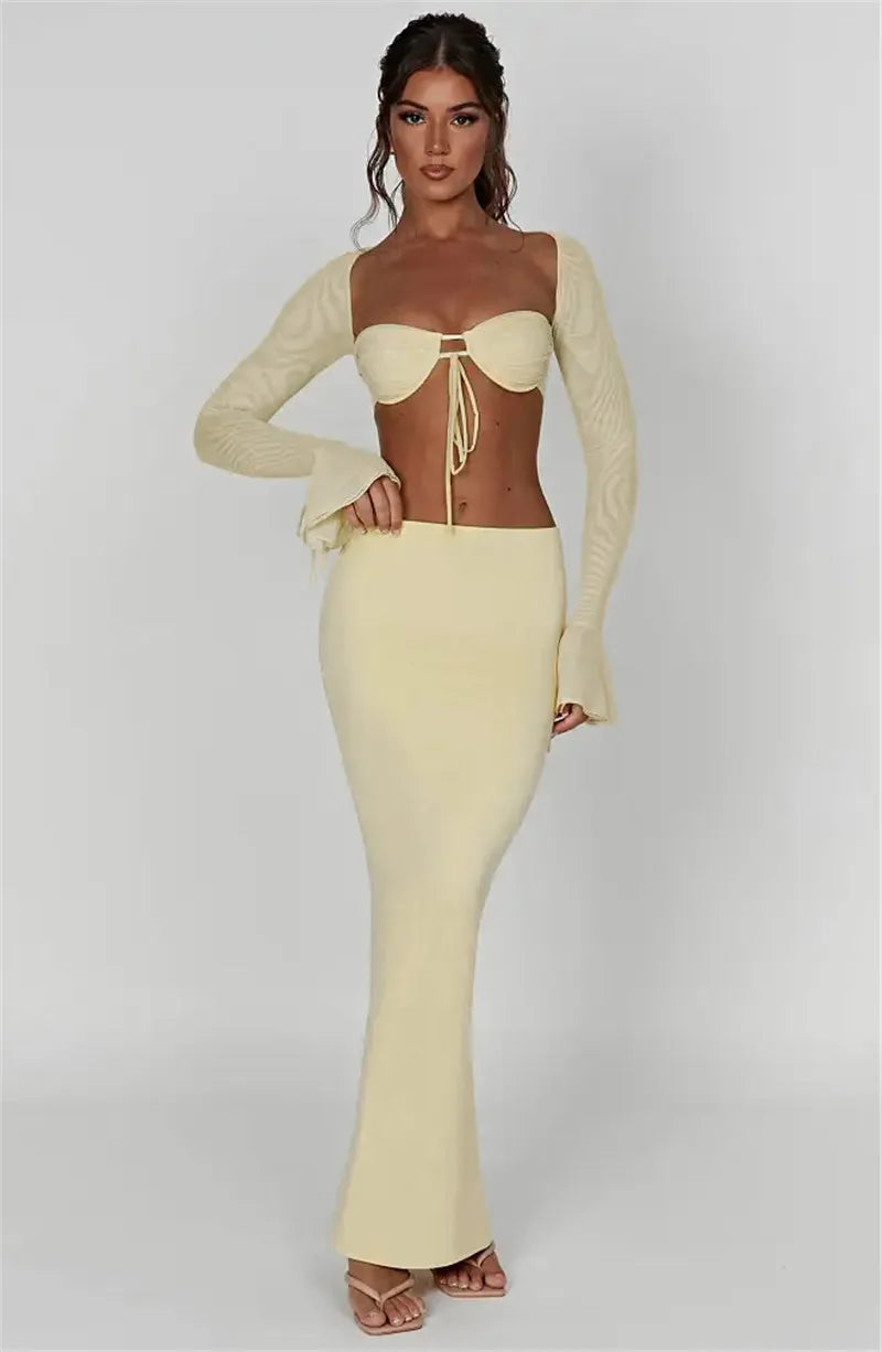 Thickened Fabric Sexy Maxi Skirt Women 2023 Autumn Winter New Solid High Waist Skinny Club Party Long Skirt Elegant