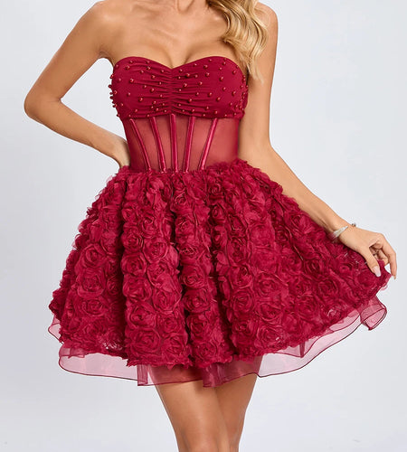 Spliced Pearl Slimming Mini Dresses For Women Strapless Sleeveless High Waist Patchwork Appliques Dress Female New