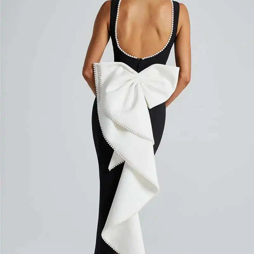 Load image into Gallery viewer, Elegant Pearl Bow Backless Sexy Maxi Dress Women Gown Fashion Sleeveless High Waist A-line Club Party Long Dress

