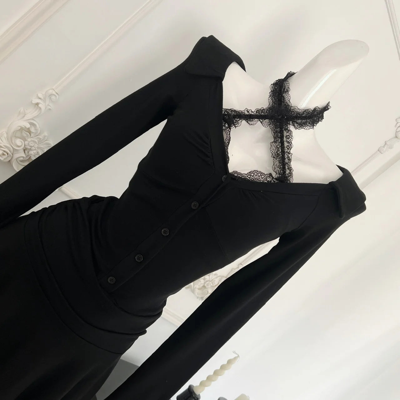 French 2024 Black V Neck Halter Elegant Single Breasted Birthday Party Short Dress Women Office Sexy Club Pleated Evening Dress