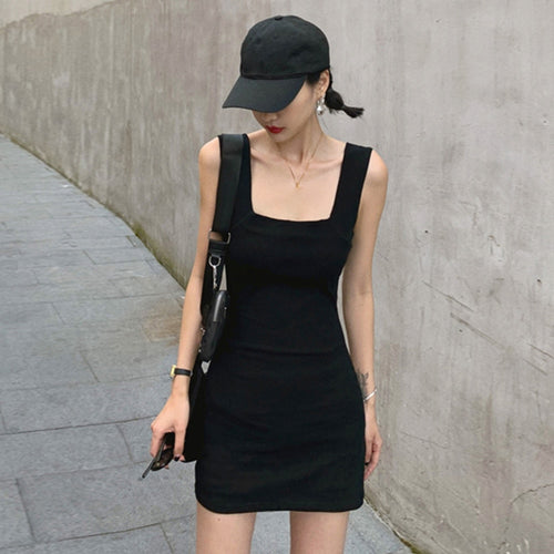 Load image into Gallery viewer, Minimalist Summer Dresses For Women Sauare Collar Sleeveless High Waist Mini Slim Dress Female Fashion Clothing
