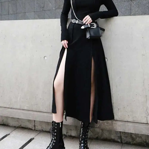 Load image into Gallery viewer, Women Red Hem Slit Long Irregular Dress New Turtleneck Long Sleeve Loose Fit Fashion Tide Spring Autumn 2025 1DF4817
