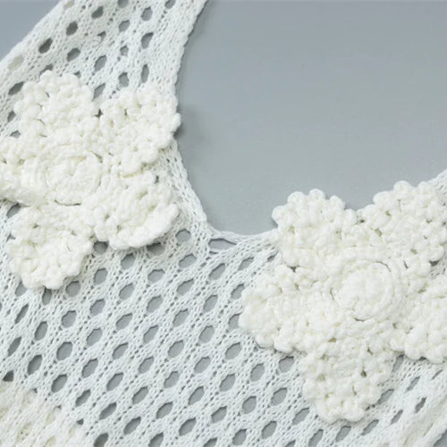 Load image into Gallery viewer, Hollow Out Beach Knit Sexy Mini Dress Women Elegant Halter Lace-up Sleeveless Backless Vacation Club Party Dress
