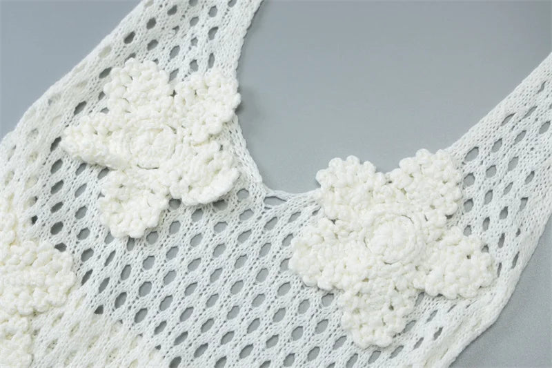 Hollow Out Beach Knit Sexy Mini Dress Women Elegant Halter Lace-up Sleeveless Backless Vacation Club Party Dress