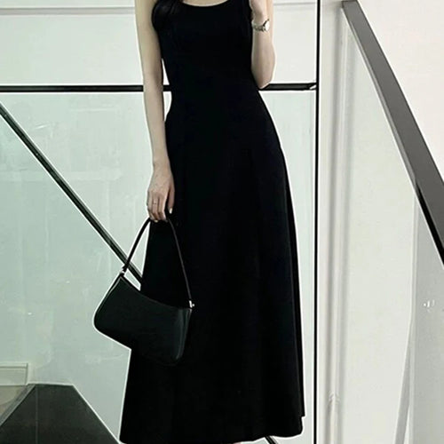 Load image into Gallery viewer, Pure Color Spaghetti Strap Women&#39;s Dresses French Style Black Sleeveless Fashion Female Maxi Dress Summer Office Ladies
