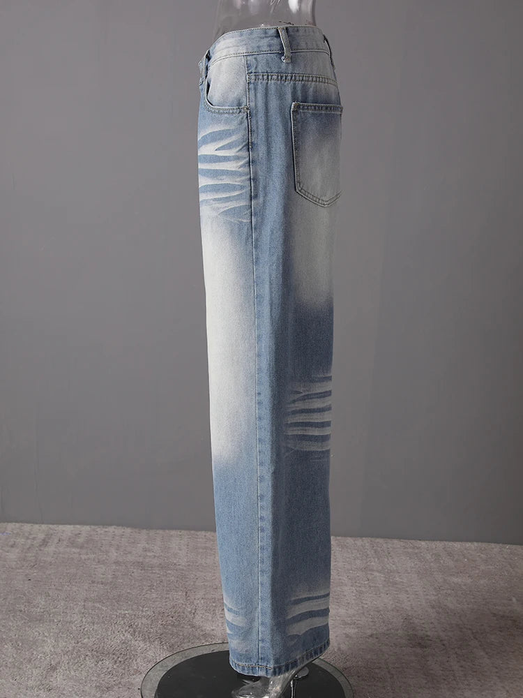 High Waist Blue Denim Vintage Pocket Casual Wide Leg Jeans New Women Trousers Fashion Tide Spring Autumn 2025 CPG3090