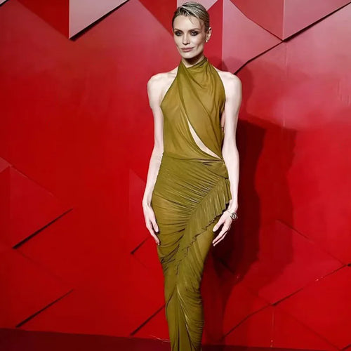 Load image into Gallery viewer, Mesh Ruffled Ruched Sexy Maxi Dress For Women Gown Fashion Solid Sleeveless Backless Bodycon Club Long Dress Vestido
