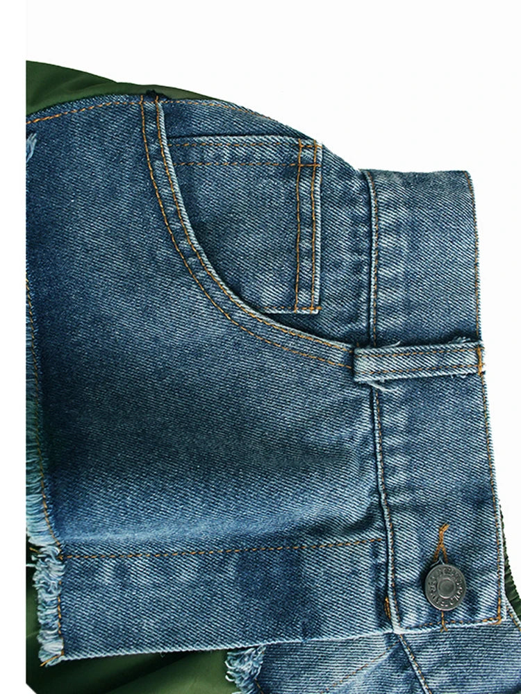 High Elastic Waist Apricot Denim Color-block A-line Half-body Skirt Women Fashion Tide New Spring Autumn 2025 1DF8673