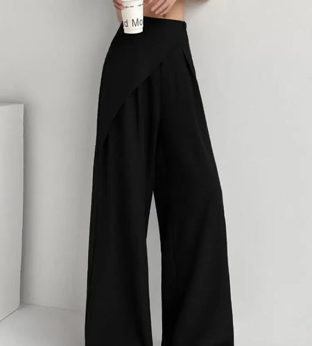 Spring Summer 2024 New Black White Temperament High Waist Women's Gray Wide Leg Long Pant Pink Loose Pleated Trousers Street New