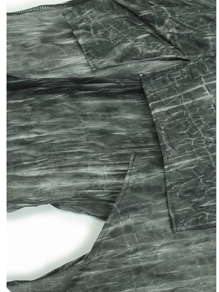 Women Dark Gray Tie Dye Irregular Big Size Blouse New Lapel Long Sleeve Shirt Fashion Tide Spring Autumn 2025 1DH9659