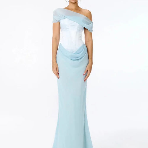 Load image into Gallery viewer, Elegant Mesh Patchwork Off Shoulder Bodycon Women Party Evening Dress 2025 Spring New Maxi Vestidos Sexy Backless Dress
