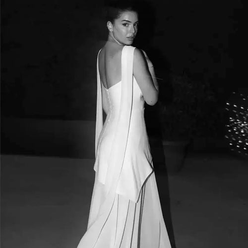 Load image into Gallery viewer, Elegant Strapless Sexy Maxi Dress For Women Gown With Scarf Off-shoulder Sleeveless Backless Split Beach Long Dress
