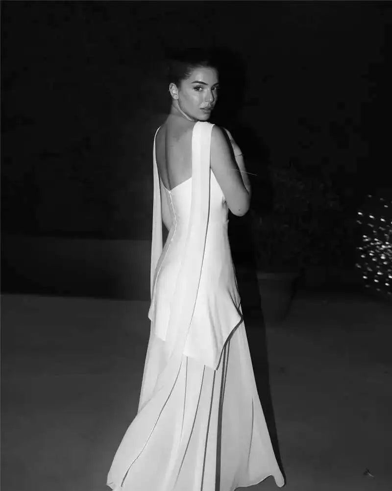 Elegant Strapless Sexy Maxi Dress For Women Gown With Scarf Off-shoulder Sleeveless Backless Split Beach Long Dress