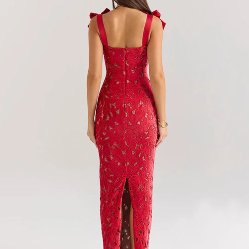 Load image into Gallery viewer, Bows Lace Sexy Maxi Dress For Women Fashion Sleeveless Backless Bodycon New Year's Birthday Club Party Long Dress
