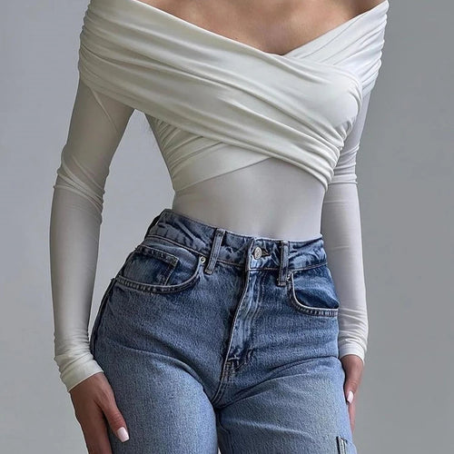 Load image into Gallery viewer, Sexy Mesh Patchwork Long Sleeved Bodysuit Women V-neck Pleated Slim Elastic Jumpsuit Female Fashion Party Club Rompers
