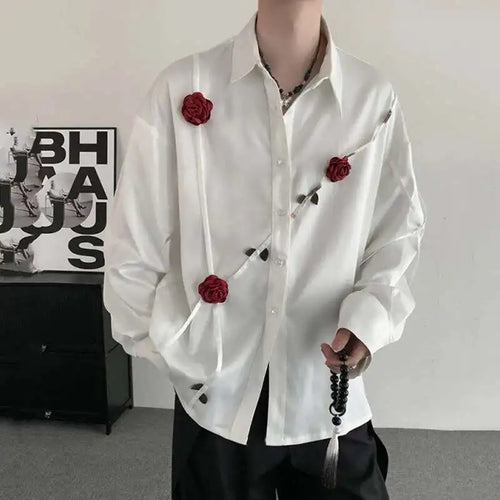 Load image into Gallery viewer, Spring Men&#39;s Shirts Three-dimensional Rose Design Lapel Contrast Color Menswear Long Sleeve Single Breasted Male Tops 9W185
