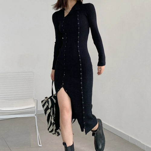 Load image into Gallery viewer, Fall Winter Ladies Long and Short Slim Fit Sexy Double Breasted Solid Dress Women Knitted Basic Jumper C-096
