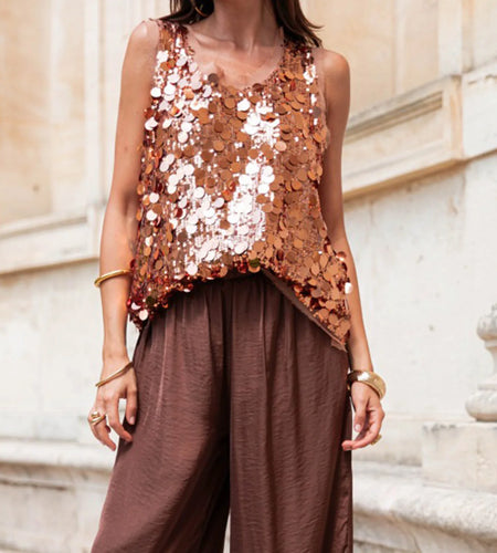 Women Sequins Tops y2k Summer Clothes Glitter Round Neck Sleeveless T Shirts Vest Sexy Club Party Clothing Streetwear