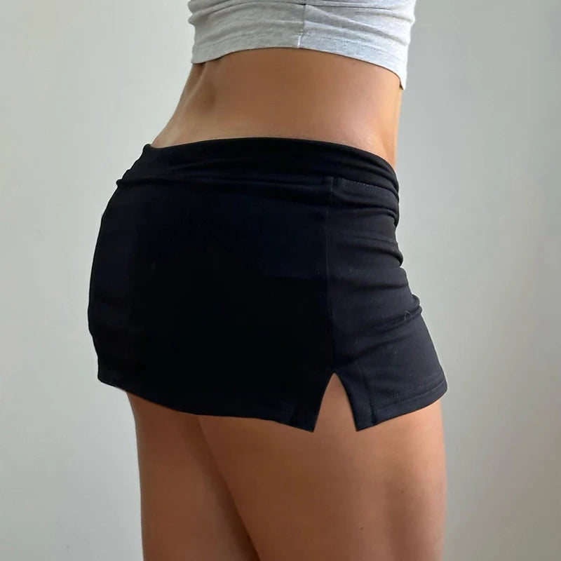 Casual Solid Side Fork Super Short Culottes Women Summer Slimming Sporty Drawstring Mini Bottoms Low Waist Skirt 2025