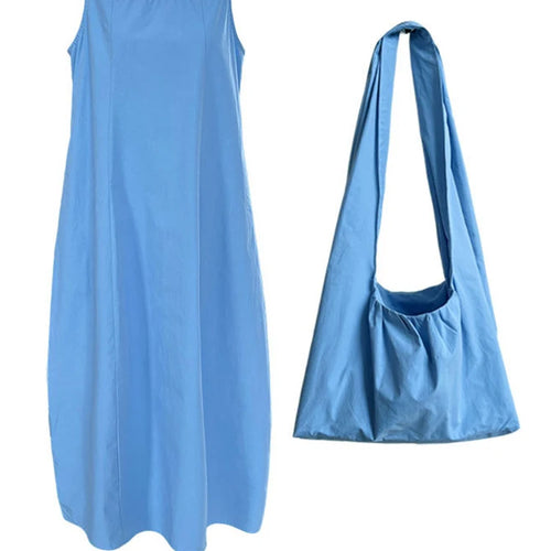 Load image into Gallery viewer, Women Blue With Bag Brief Elegant Long Vest Dress New Round Neck Sleeveless Fashion Tide Spring Autumn 2025 1DJ1112
