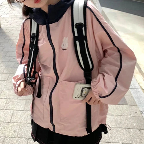 Load image into Gallery viewer, New Streetwear Grunge Contrast Jackets Women Spring Autumn Cartoon Coat Casual Vintage Hoody Y2k Aesthetic Pocket Harajuku Tops
