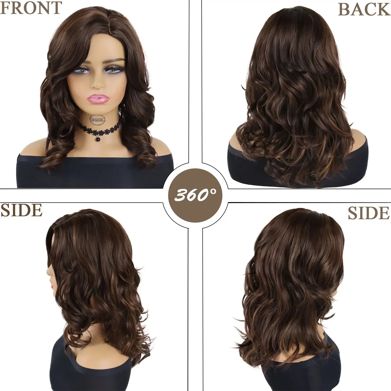 Brown Wigs for Women Synthetic Hair Highlight Blonde Long Curly Wig with Bangs Mother Haircuts Natural Wigs for Gifts