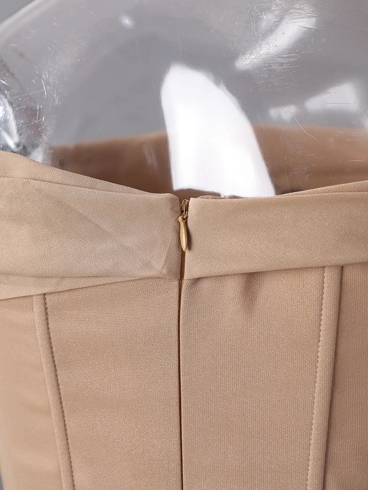 Women Khaki Pleated Slim Elegant Long Party Dress New Slash Neck Sleeveless Fashion Tide Spring Autumn 2025 CPG2992