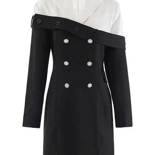 Load image into Gallery viewer, Women Black Double Breasted Color-block Mini Blazer Dress New Lapel Long Sleeve Fashion Tide Spring Autumn 2025 CPDB254
