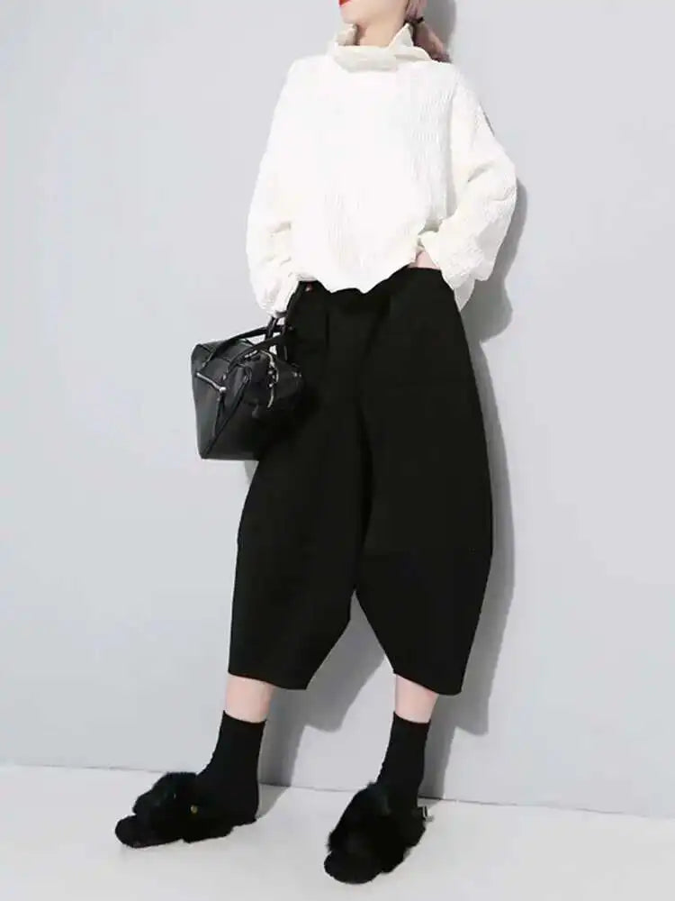 High Elastic Waist Black Pleated Wide Leg Pants New Loose Fit Trousers Women Fashion Tide Spring Autumn 2025 1DF5744