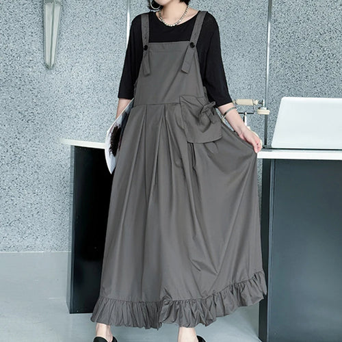 Load image into Gallery viewer, Women Black Ruffles Pocket Big Size Midi Strap Dress New Square Collar Sleeveless Fashion Tide Spring Autumn 2025 1DJ1158
