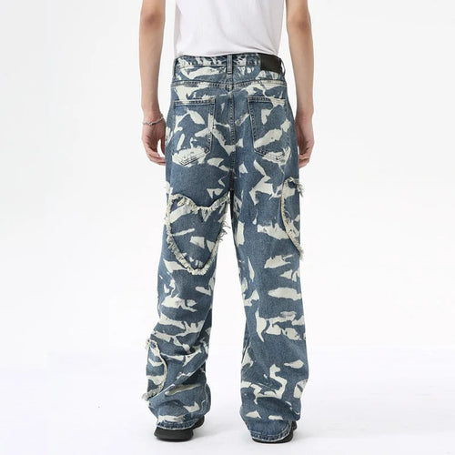 Load image into Gallery viewer, High Street Men&#39;s Denim Pants Printing Patchwork Loose Trousers Straight Wide Leg Casual Male Bottom Fashion Menwear 9C7038
